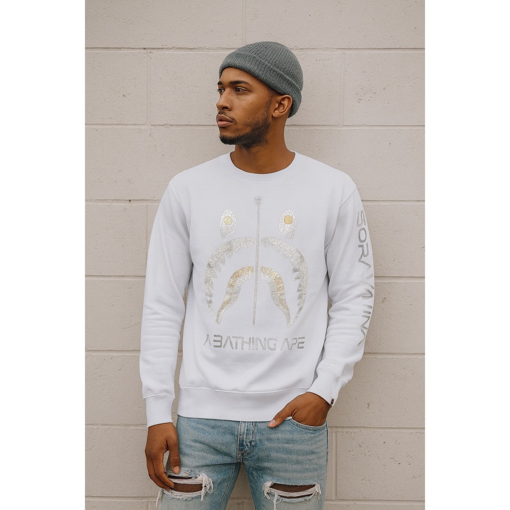 A Bathing Ape BAPE x Hajime Sorayama‎ Shark Mens Crewneck White Silver Size Med